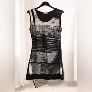 Y2K Asymmetrical Black and White Layered Mesh Dress